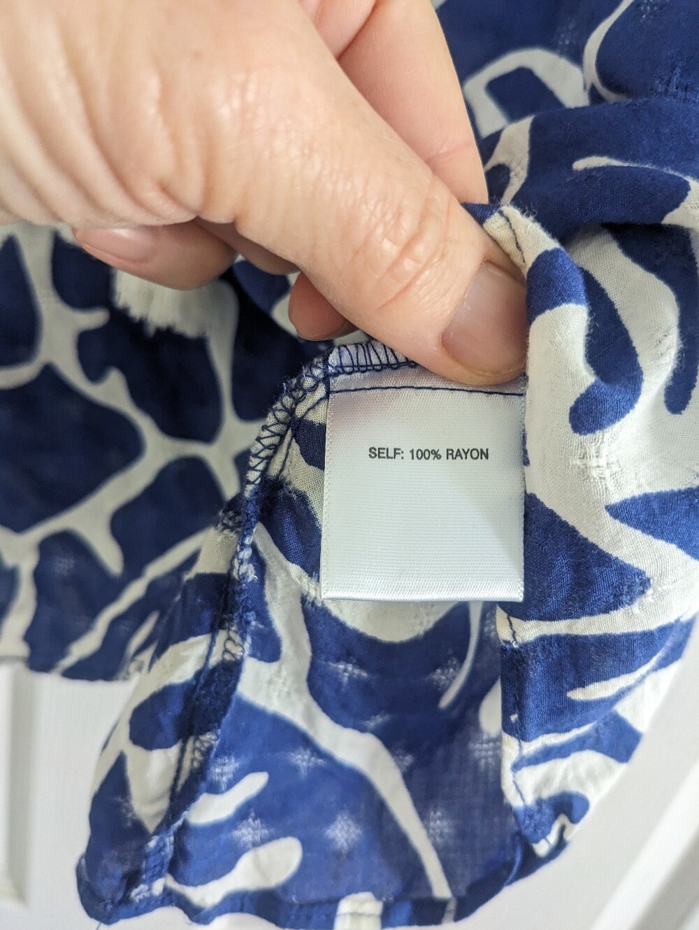 Rose & Olive Navy and White Printed Peasant Blouse with Tassels - Picture 4 of 5